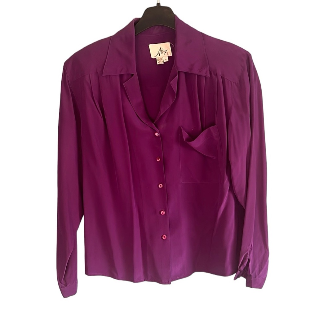 1980’s Alex silk purple blouse shoulder pads